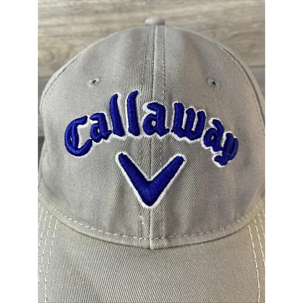 Callaway Golf Hat Mens Gray Blue Embroidered‎ Logo Adjustable Strapback Cap (BD)